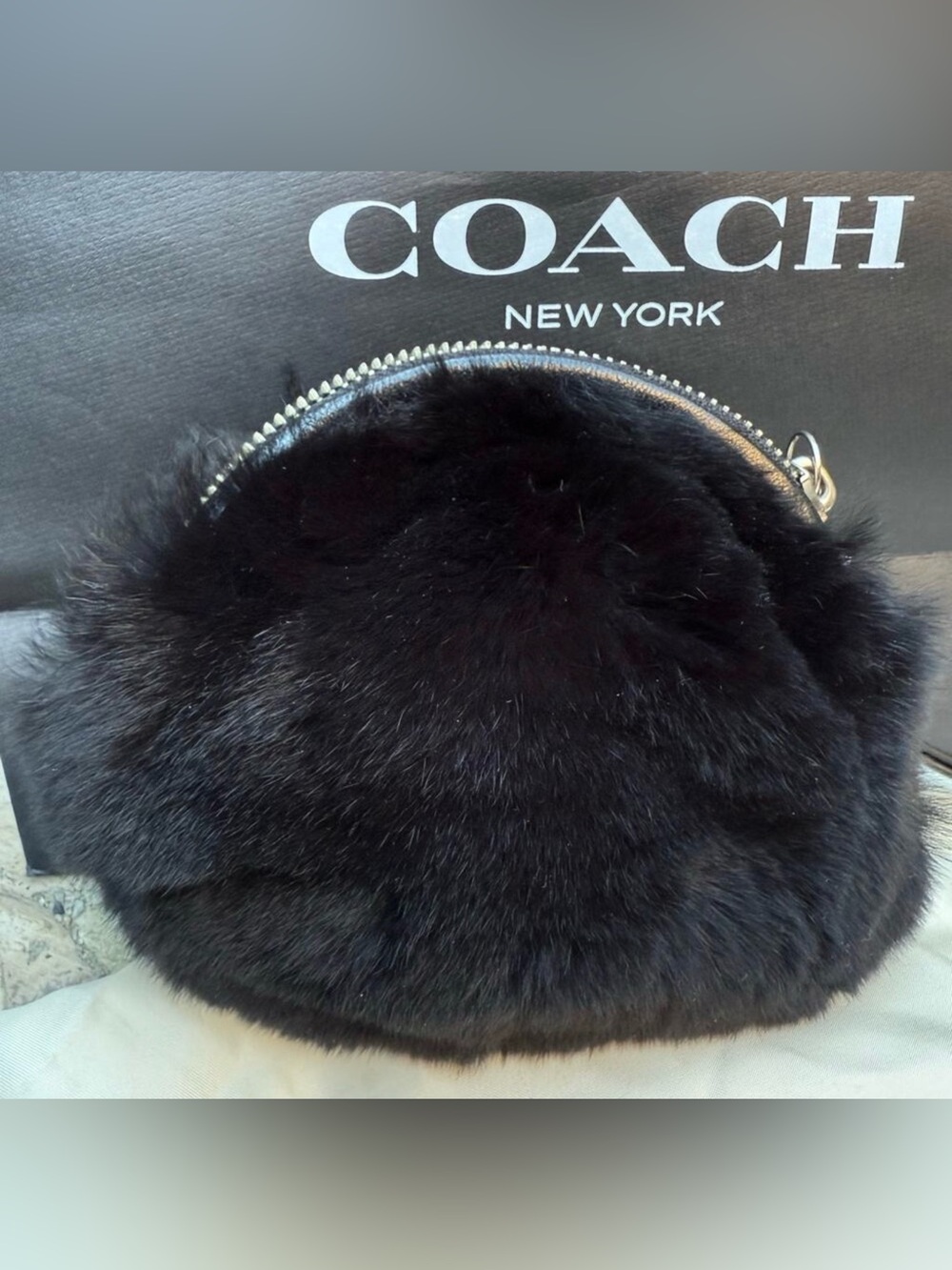 Coach Madison Rabbit Fur Ball Wristlet NWT w Dust Bag